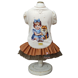 Conjunto de Roupa para Cachorro Off White e Caramelo