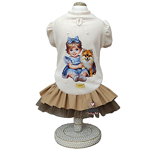 Conjunto de Roupa para Cachorro Off White e Nude