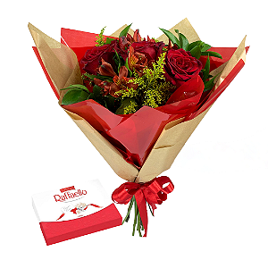 Buquê de 3 Rosas Vermelhas com Chocolate Raffaello