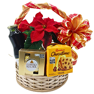 Cesta Natal com Ferrero, Suco, Chocotone e Flor