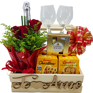 Baú Natal com Espumante e Taça