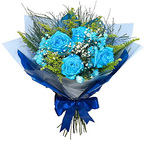 Toque Azul – Buquê com 4 Rosas Encantadoras