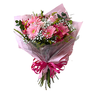 Buquê Tons de Rosas Com Rosas e Gérberas