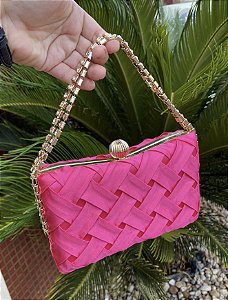 Bolsa Clutch Tressê Cetim Pink