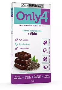 Chocolate com Açúcar de Coco e Chia - 70g - Only4