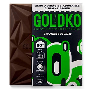Chocolate 80% Cacau (Zero Açúcar / Plant Based) 60g - GoldKo