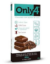 Chocolate 70% Cacau com Açúcar de Coco (Nibs de Cacau) 80g - Only4