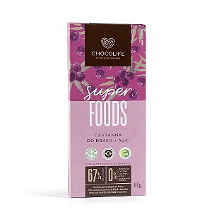 Chocolate 67% Cacau com Castanha do Brasil e Açaí - 80g - Chocolife