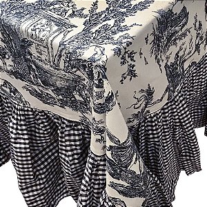 Toalha mesa toile de jouy vermelho com babado xadrez vermelho - kasa 57