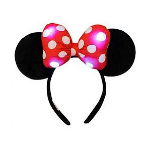 Tiara Laço Fofinho Vermelho Orelhas Minnie Lantejoulas - Crey Stores