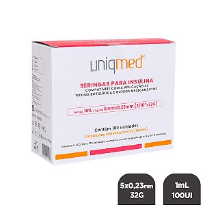 Seringa Insulina 1mL 100UI Ag. 5x0,23mm 32G c/ 100un BL Uniqmed