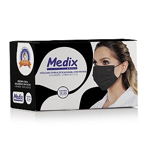 Máscara Cirúrgica Tripla com Elástico PRETA Caixa c/ 50 Un. Medix