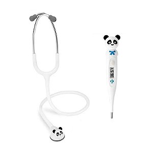 Kit Estetoscópio Pediátrico Fun-Animal Branco Spirit + Termômetro Digital Flexível 10seg. Panda MD