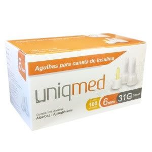 Agulha para Caneta de Insulina 6mm 31G caixa c/ 100 Un. Uniqmed