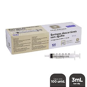 Seringa 3mL Luer Slip Sem Agulha Cx C/ 100un Descarpack