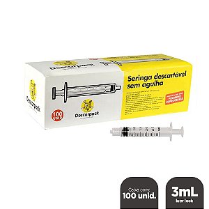 Seringa 3mL Luer Lock Sem Agulha Cx C/ 100un Descarpack