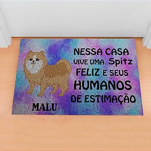 Capacho Pet - Nessa Casa Vive Uma Spitz Aquarela Personalize