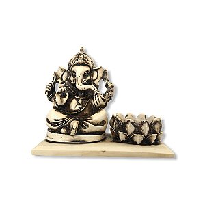 Incensário Ganesha com Castiçal Flor de Lotus Branco