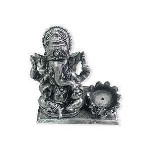 Incensário Ganesha c/ Castiçal Flor de Lótus Prateado