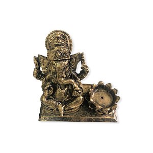 Incensário Ganesha c/ Castiçal Flor de Lótus Dourado