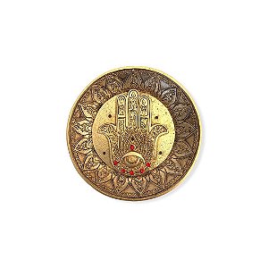 Incensário Mão Hamsa Prato Dourado