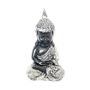 Buda Sentado Meditando Prata 26cm