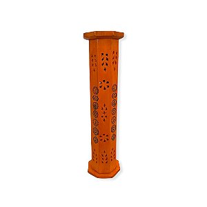 Incensário Torre Madeira Chakras Laranja 31cm