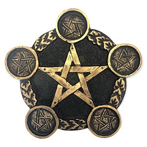 Castiçal Pentagrama Dourado com Preto