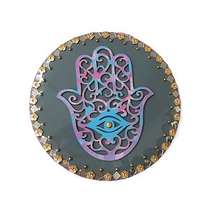 Mandala de Madeira Mão de Hamsa Azul