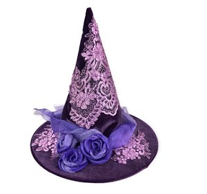 Chapéu de Bruxa Lilás com Flores