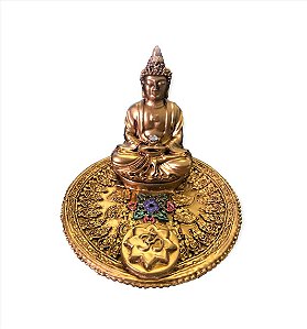 Incensário Buda com Pedra Dourado
