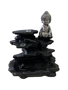 Incensário cascata com Buda - preto e prata