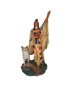 Estátua Indígena e Lobo 15,5cm