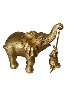 Elefante com Filhote Dourado