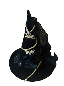 Chapéu de Bruxa Preto Cobra Dourada