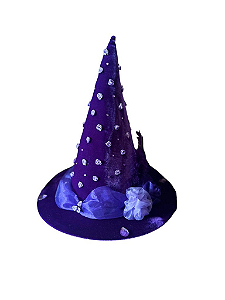 Chapéu de Bruxa Roxo com Mini Flor Lilas