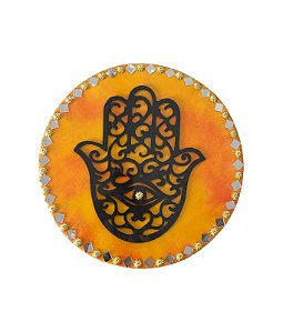 Mandala de Madeira Mão de Hamsa- Laranja