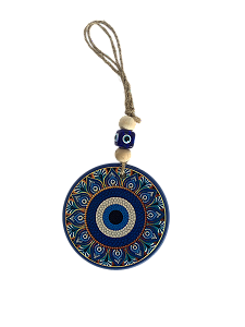 Mandala Porcelana Olho Grego C/ Corda 7,5cm Modelo D