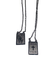 Escapulário Fé/Orai e Vigiai Prata