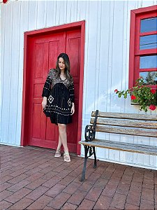 Vestido Longo Lantejoula Preto com Dourado Tamanho Único