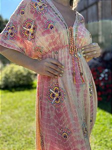 Vestido Longo Tecido Plano Rosa Tamanho Único