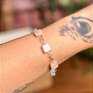Pulseira Quartzo Rosa Quadrada