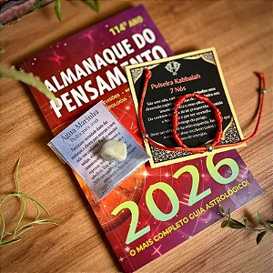 Kit Almanaque Pensamento + Pulseira Kabbalah 7 Nós + Água-Marinha