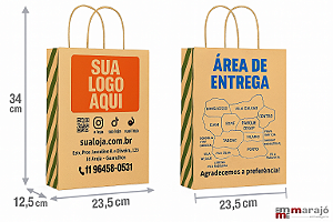 🔥 1.000 Sacolas Delivery Personalizadas – Impressão em 2 Cores nos 2 Lados + Laterais ! Medidas: 12,5 x 34 x 23,5 cm – Com Alças Reforçadas