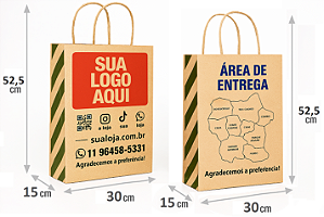 🔥1.000 Sacolas Delivery Personalizadas – Impressão em 2 Cores nos 2 Lados + Laterais ! Medidas: 52,5 x 30 x 15 cm – Com Alças Reforçadas