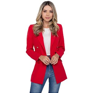 Blazer Taty Quest Vermelho Detalhes Botões Feminino Novidade