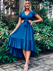 Vestido Midi Fabiana Viscolinho Rodado Soltinho Mullet