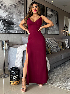 Vestido Longo Lena De Alcinha Decote V Com Fenda