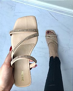 Sandália Rasteira Ana Júlia Feminina Pedraria Brilho 1347