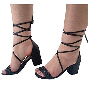 Sandália Marys Salto Bloco Grosso Tiras Amarração 300-112